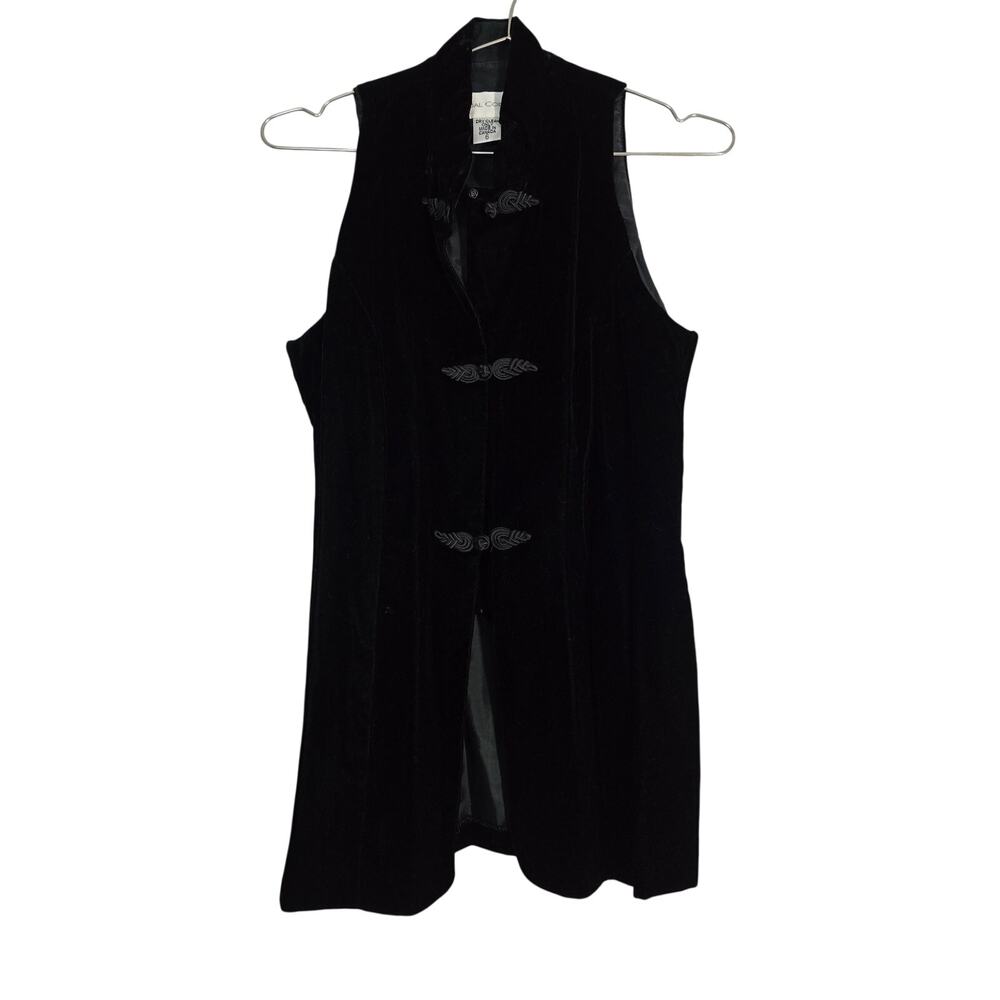 Vintage Black Velvet Tank Vest Women’s 6 Floral Front Clasp Top Whimsygoth Punk
